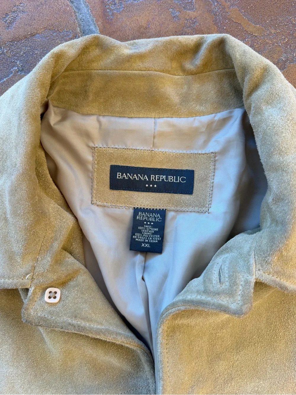 VTG Banana Republic Men's Beige Suede Leather Jacket Button Front Pockets 2XL